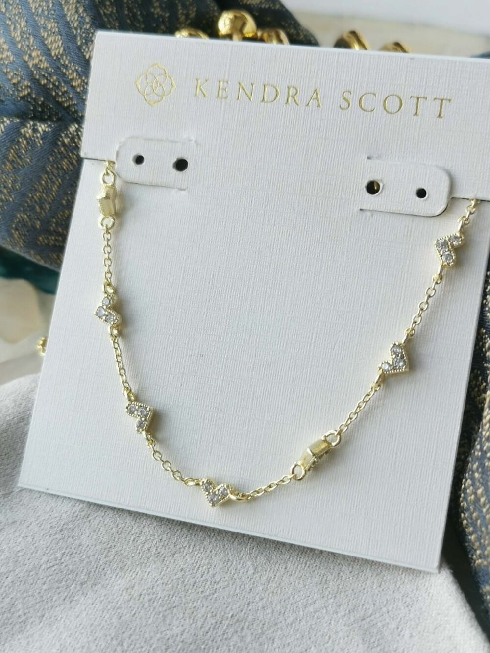 Kendra Scott Haven Heart Gold White Crystal Strand Necklace NEW